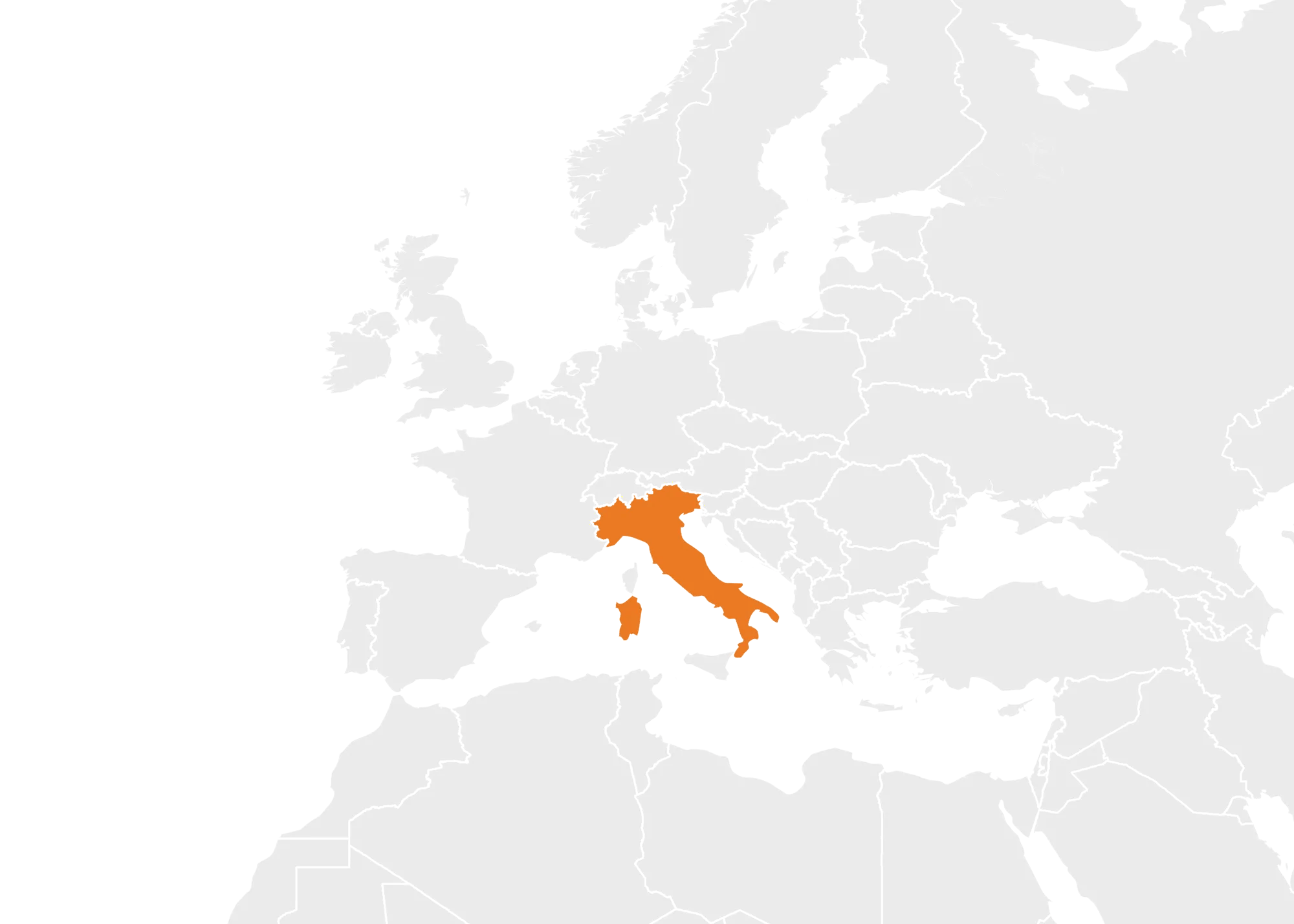 Global map showcasing the Italy market.