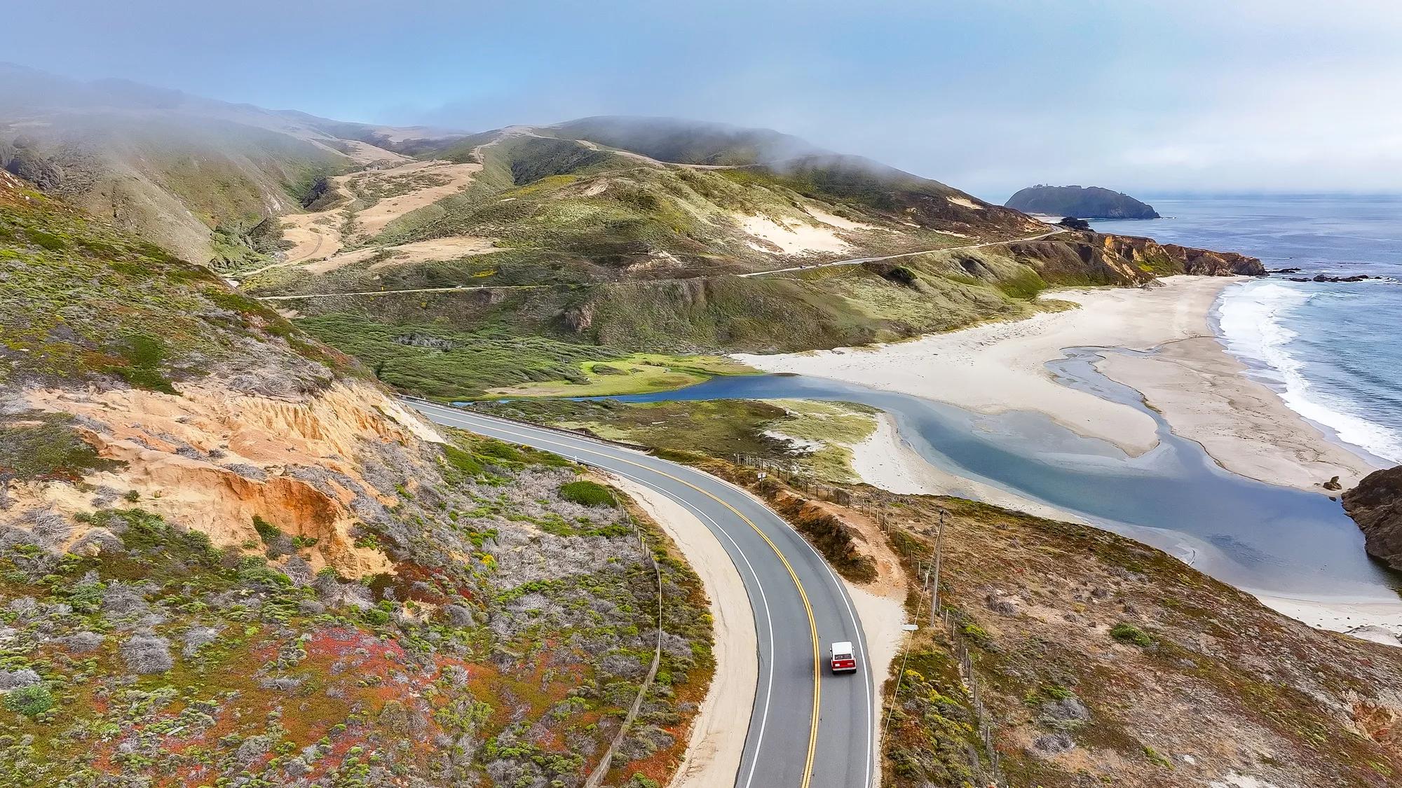 These assets were produced in collaboration with More Than Just Parks for the Rural Regional Marketing Program. They showcase a higher angle of the red bronco driving on Highway 1 and are representative of the Central Coast region.