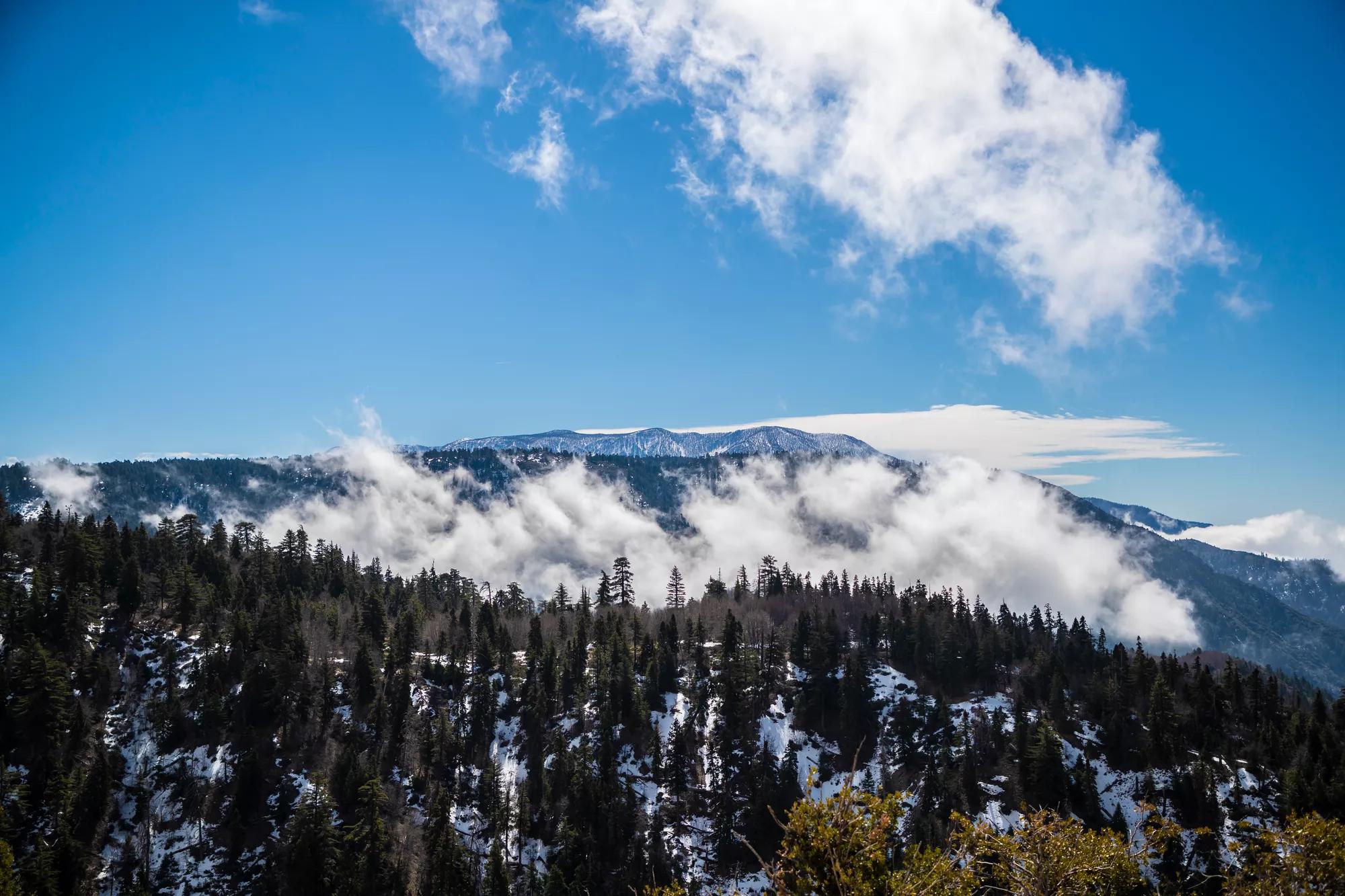 Big Bear Mountains during winter with snow.