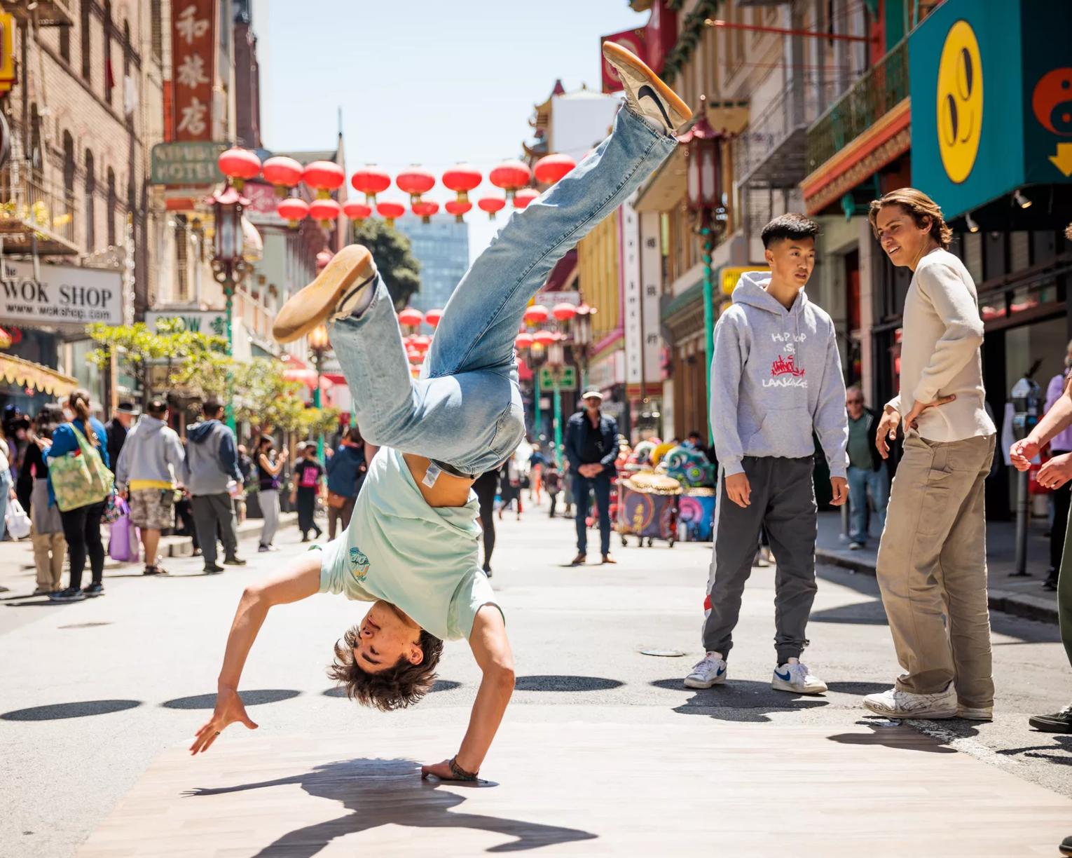 Breakdancing in San Francisco, California's Chinatown on May 1, 2022.