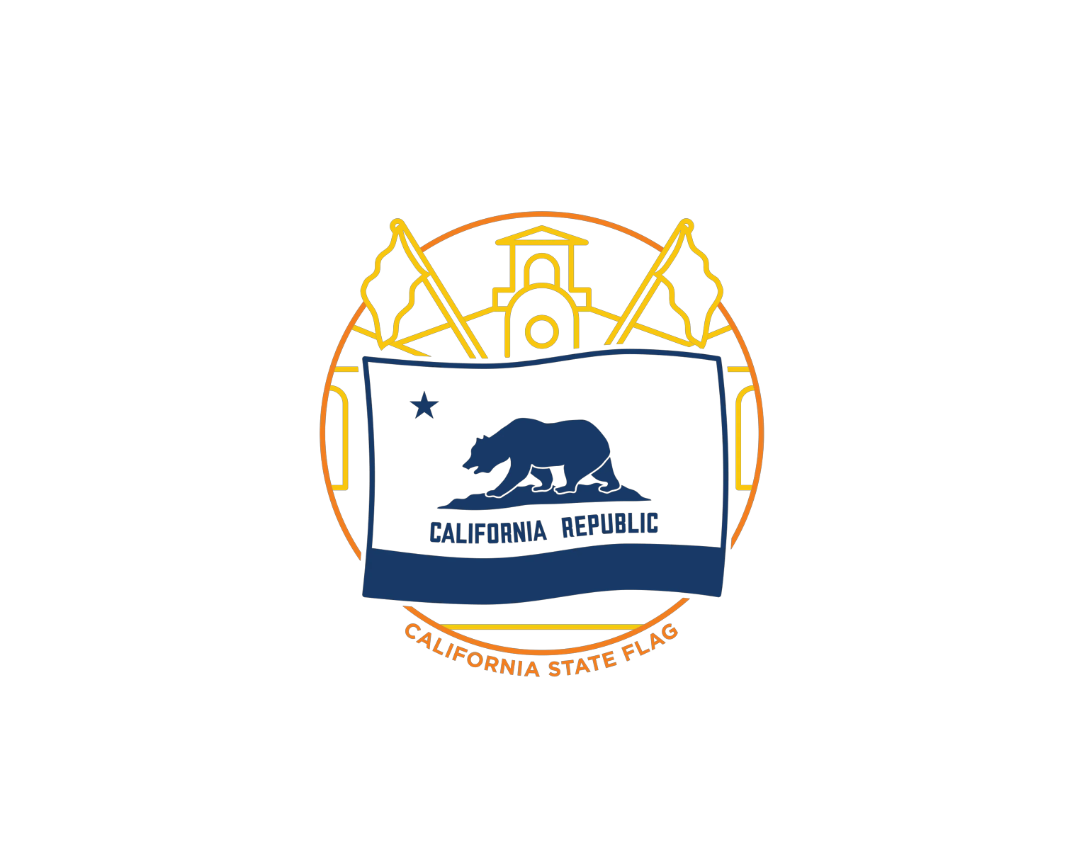 This custom icon set incorporates Visit California's primary brand colors to represent official state symbols, such as the flag, state animal and state motto.