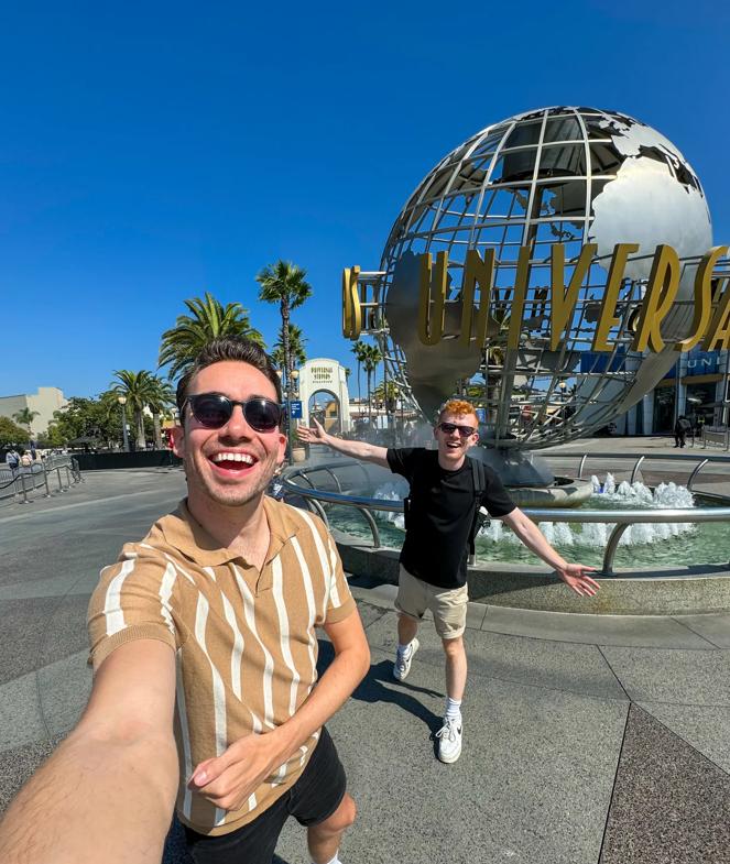 Photo from 2026 influencer road trip taken in front of Universal Studios Hollywood.