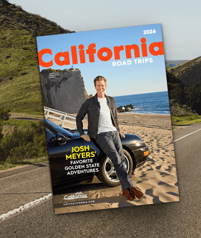 Publication cover mockup with background for Visit California's FY 26/27 printed California Road Trips.