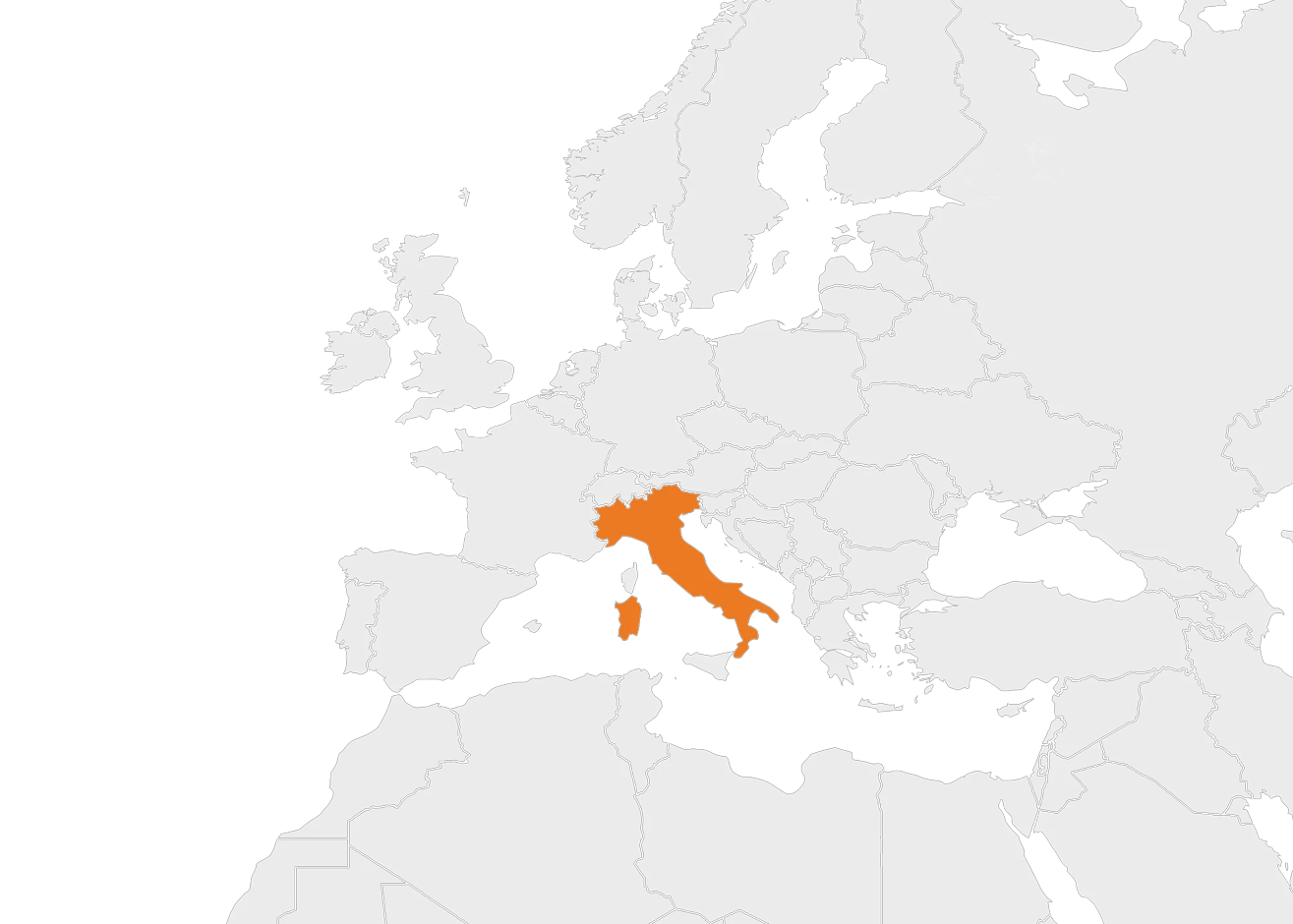 Global map showcasing the Italy market.
