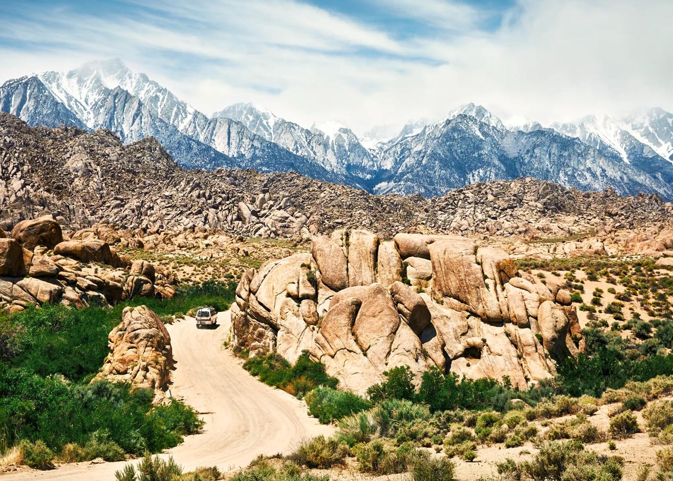 An aerial drone shot of Alabama Hills.
Shot in 2018 for the CA Road Trip Republic campaign for VCA