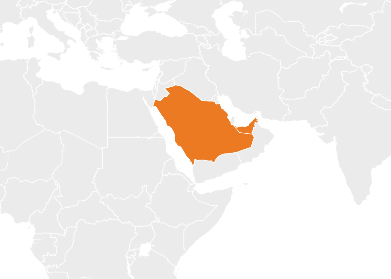 Global map showcasing the Middle East  market.
